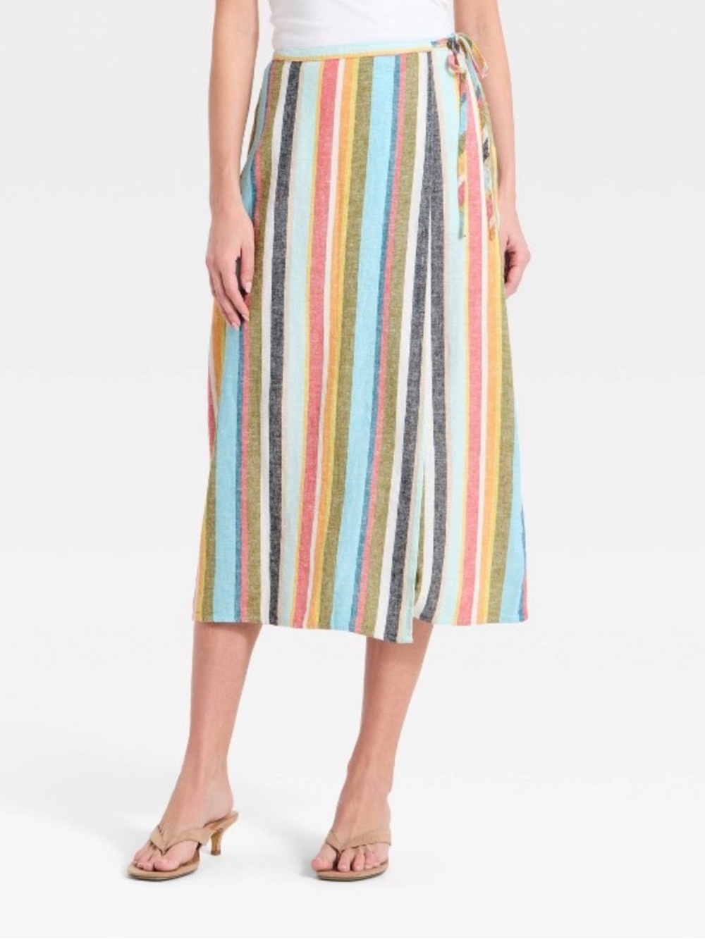 a new day Multicolor Vertical Stripe Tie-Waist Midi Skirt